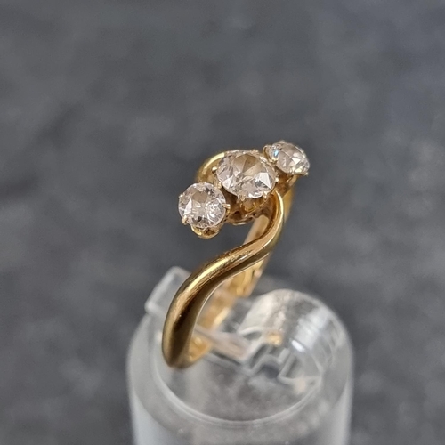 136 - An 18ct gold diamond three stone ring, the principal stone approximately 0.25ct, size L, Chester 190... 