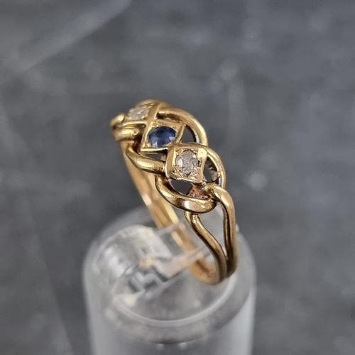 157 - An Edwardian 18ct gold diamond and sapphire three stone ring, Chester 1910, size P, gross weight 3.4... 