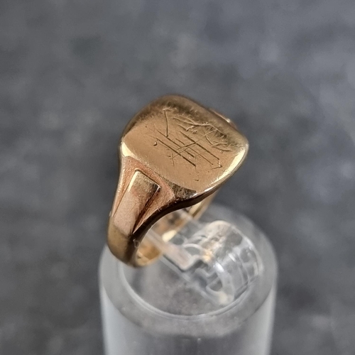 179 - A 9ct gold signet ring, engraved initials, size K 1/2, 4.2g.