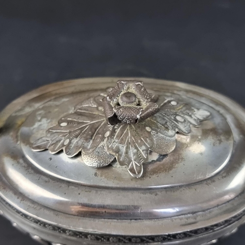 2 - An early 19th century German white metal oval lidded sugar bowl, maker C H M with 12 loth mark (.750... 