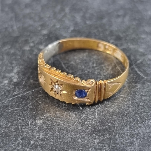 221A - A Victorian 18ct gold diamond and sapphire ring, Birmingham 1898, size N, gross weight 2.3g; togethe... 