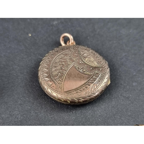 241A - A yellow metal locket, inscribed 'Asthore' (Gaelic for treasure), 24mm diameter; together with a pad... 