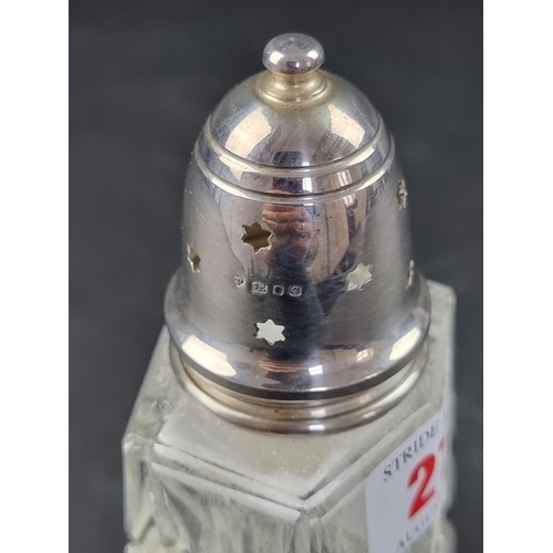 27 - A silver lidded sugar caster, C J Vander Ltd, 1971, 15cm high, silver weight 13.9g.