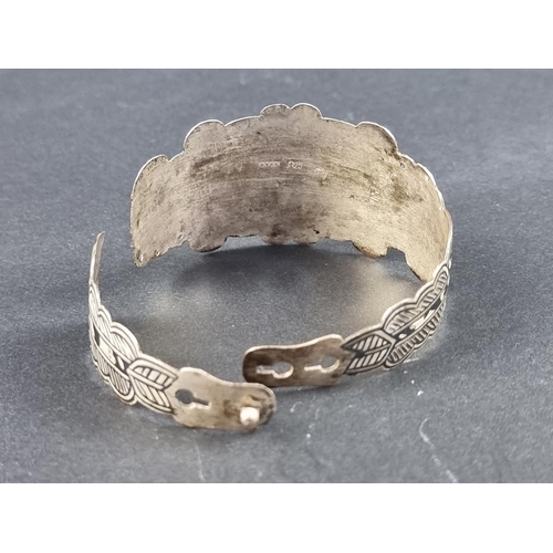 302 - A cased Russian Imperial silver niello bangle, stamped 84 1854, decorated with a bird and initials t... 