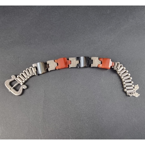 303 - A Scottish white metal and agate bracelet, with buckle clasp, 24.5cm long.