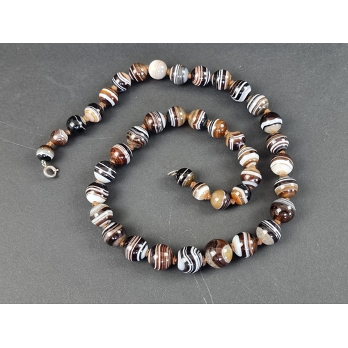 323A - A Victorian banded agate spherical bead necklace, 58cm