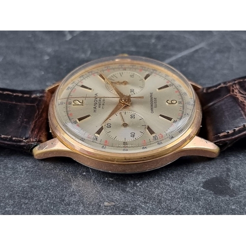 356 - A 1950s Hanowa 'Ancre' chronograph gold plated manual wind wristwatch, 37mm, Ref. 325 21, on later b... 