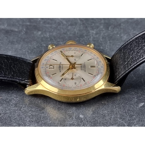 358 - A vintage Winegartens of London gold plated mechanical wristwatch, 35mm, Ref. 351, on black leather ... 