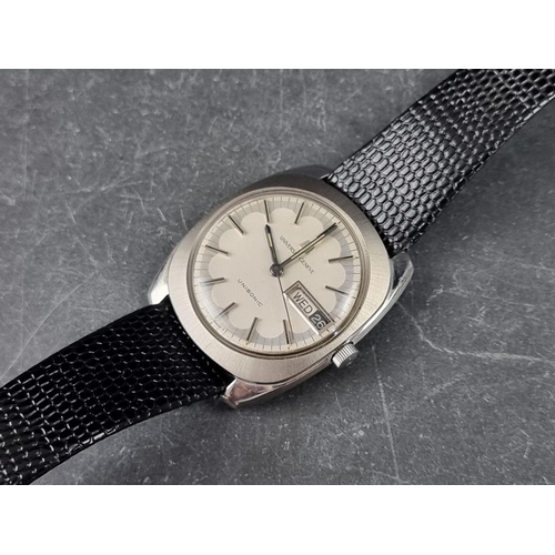 364 - A 1970s Universal Geneve 'Unisonic' 'Tuning Fork' stainless steel wristwatch, 34mm, Ref. 853105, on ... 