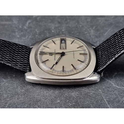 364 - A 1970s Universal Geneve 'Unisonic' 'Tuning Fork' stainless steel wristwatch, 34mm, Ref. 853105, on ... 