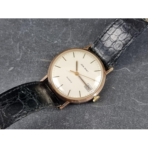 365 - A vintage Jean Renet 9ct gold quartz wristwatch, 33m, Ref. 19253, on black leather crocodile strap.... 