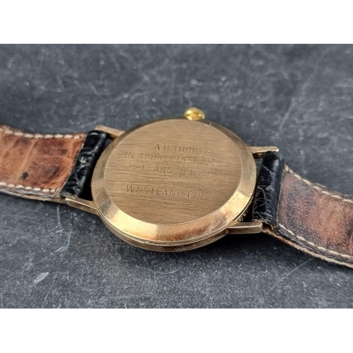 365 - A vintage Jean Renet 9ct gold quartz wristwatch, 33m, Ref. 19253, on black leather crocodile strap.... 