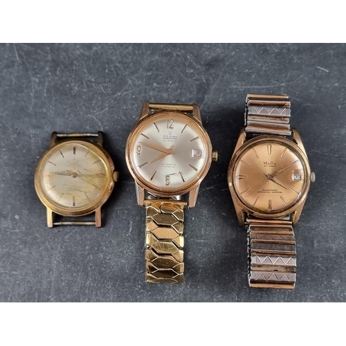 369 - A vintage MuDu 'Doublematic' gold plated automatic wristwatch, 34mm; together with similar examples ... 