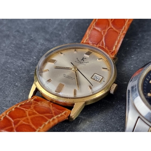 369 - A vintage MuDu 'Doublematic' gold plated automatic wristwatch, 34mm; together with similar examples ... 