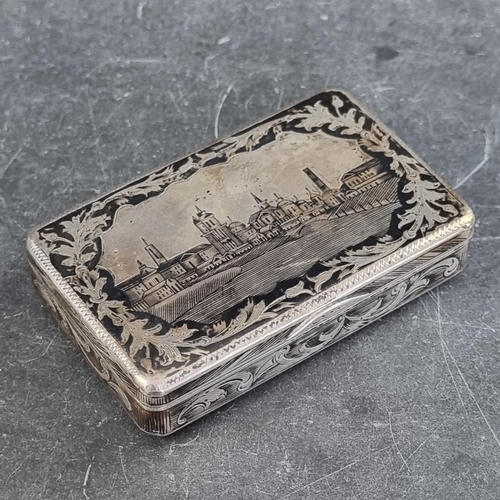 36A - A 19th century Russian niello snuff box, stamped 84, Moscow 1838?, 8.5cm wide.