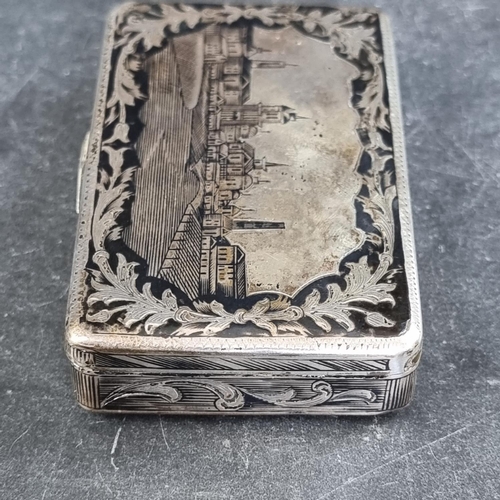 36A - A 19th century Russian niello snuff box, stamped 84, Moscow 1838?, 8.5cm wide.