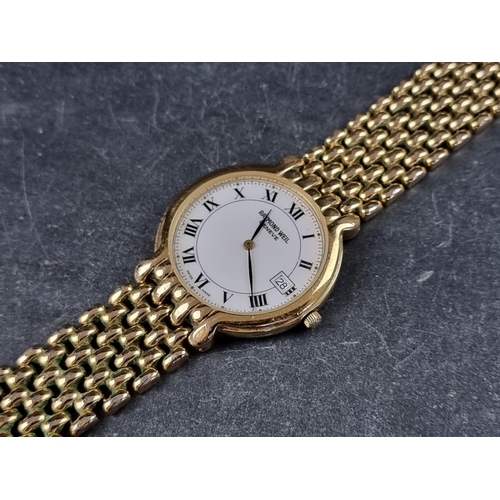 372 - A Raymond Weil gold tone quartz wristwatch, 32mm, Ref. 5549, on original integrated 'beads of rice' ... 