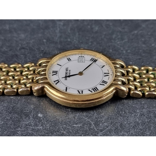 372 - A Raymond Weil gold tone quartz wristwatch, 32mm, Ref. 5549, on original integrated 'beads of rice' ... 