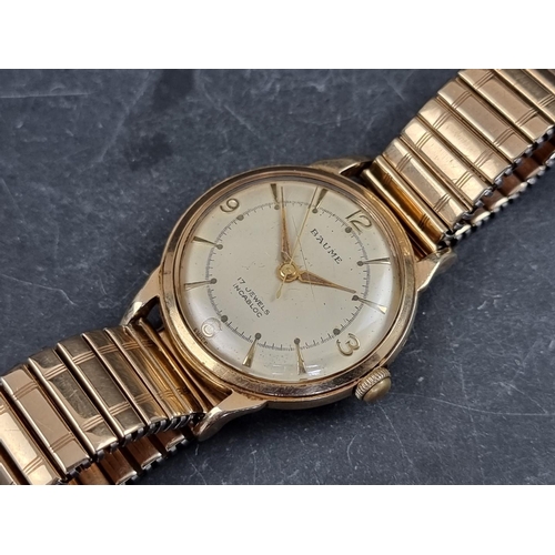 375 - A circa 1950s Baume 9ct gold manual wind wristwatch, 33mm, Ref. 700741, on 'Excalibur' expanding bra... 