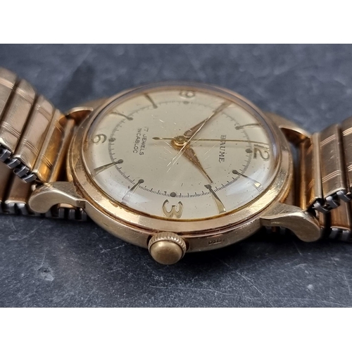 375 - A circa 1950s Baume 9ct gold manual wind wristwatch, 33mm, Ref. 700741, on 'Excalibur' expanding bra... 