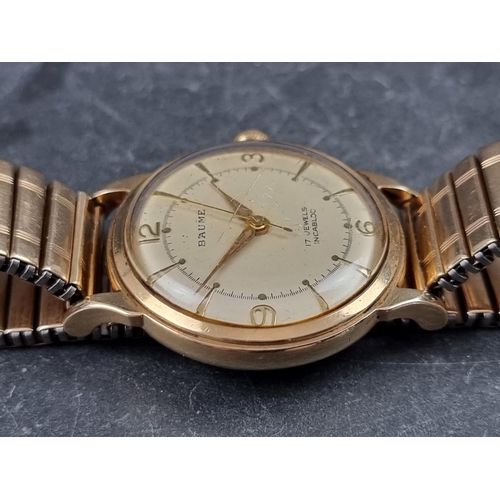 375 - A circa 1950s Baume 9ct gold manual wind wristwatch, 33mm, Ref. 700741, on 'Excalibur' expanding bra... 