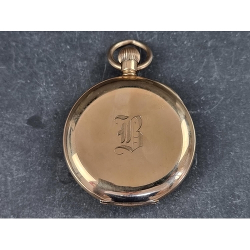 395 - A J W Benson 9ct gold half-hunter stem wind pocket watch, 51mm, London 1931, cased.