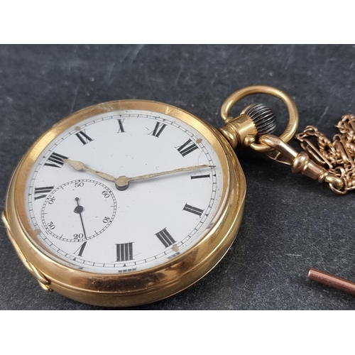 396 - An 18ct gold open faced stem wind pocket watch, 50mm, having Swiss movement, the case by A.L.D, Birm... 