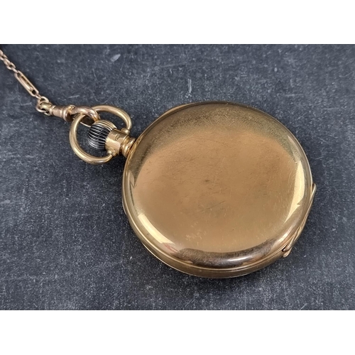 396 - An 18ct gold open faced stem wind pocket watch, 50mm, having Swiss movement, the case by A.L.D, Birm... 