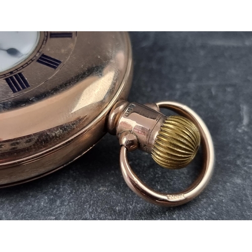 397 - A Waltham 9ct gold half hunter stem wind pocket watch, Chester 1930, 51mm, the dust cover with engra... 