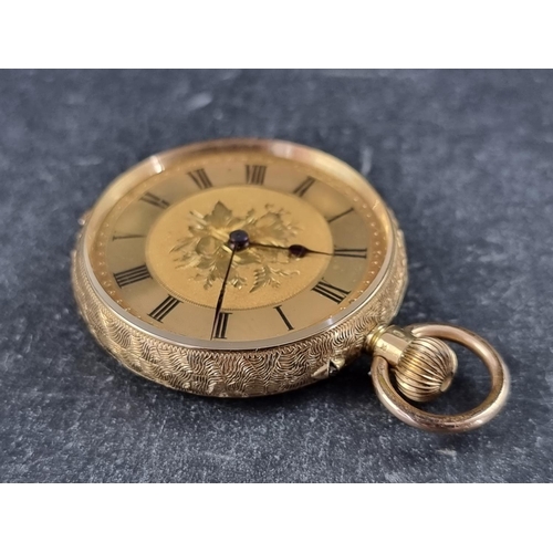 398 - A Swiss yellow metal stem wind fob watch, stamped 18k, 31mm.