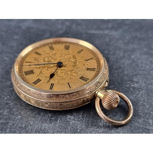 399 - A Swiss yellow metal stem wind fob watch, stamped 18k, 37mm.