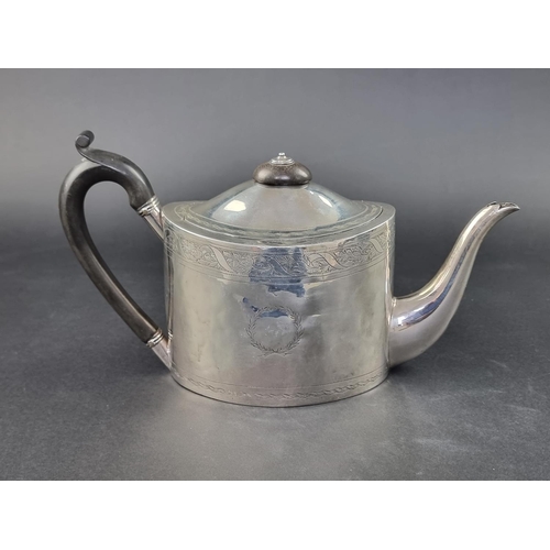 4 - A George III silver teapot, by John Emes, London 1802, height to handle 15.5cm, gross weight 398g.... 