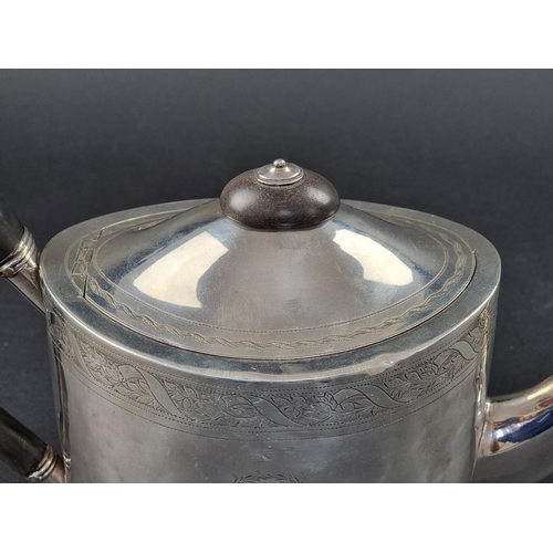 4 - A George III silver teapot, by John Emes, London 1802, height to handle 15.5cm, gross weight 398g.... 