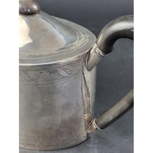 4 - A George III silver teapot, by John Emes, London 1802, height to handle 15.5cm, gross weight 398g.... 