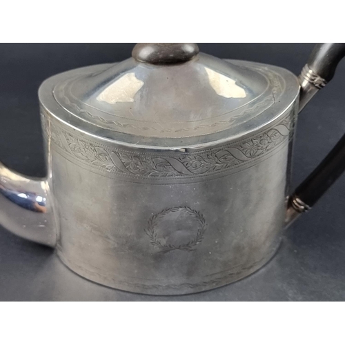 4 - A George III silver teapot, by John Emes, London 1802, height to handle 15.5cm, gross weight 398g.... 