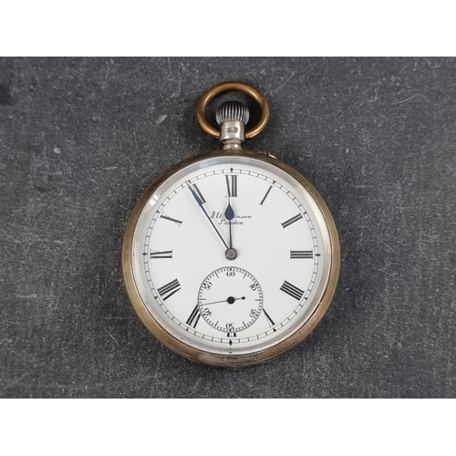 400 - A J W Benson silver open faced pocket watch, 54mm, London 1912, cased.