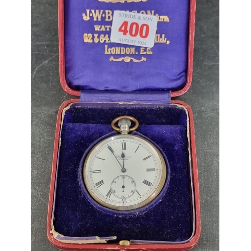 400 - A J W Benson silver open faced pocket watch, 54mm, London 1912, cased.