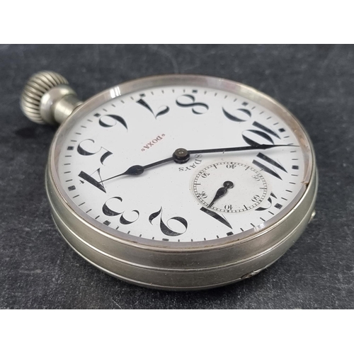 401 - A vintage Doxa 8 day nickel plated car dash clock, 68mm, Serial No 55236.