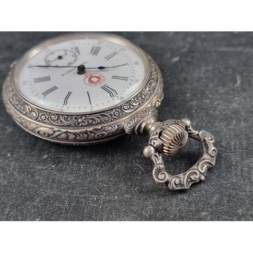 402 - A Swiss white metal stem wind open faced Non Magnetic 'Germinal' pocket watch, by Picard & Fils,... 