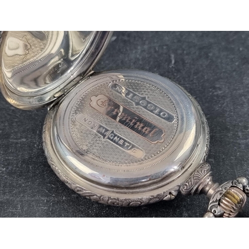 402 - A Swiss white metal stem wind open faced Non Magnetic 'Germinal' pocket watch, by Picard & Fils,... 