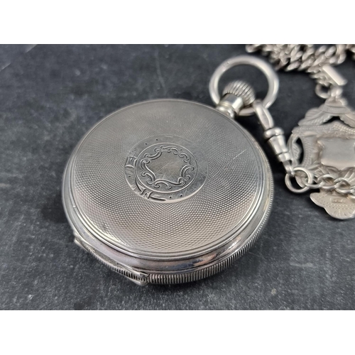 403 - A silver stem wind hunter pocket watch, 51mm, with unsigned Swiss movement, Birmingham 1920; togethe... 