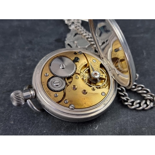 403 - A silver stem wind hunter pocket watch, 51mm, with unsigned Swiss movement, Birmingham 1920; togethe... 