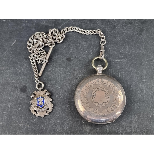 404 - A 19th century Swiss white metal key wind hunter pocket watch, by Perret & Fils, Brenets, 59mm, ... 