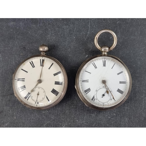 406 - A Victorian silver open faced key wind pocket watch, by Waltham, 54mm, Birmingham 1885; together wit... 