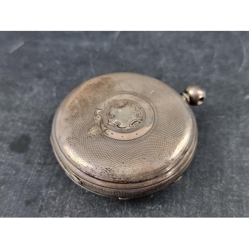 406 - A Victorian silver open faced key wind pocket watch, by Waltham, 54mm, Birmingham 1885; together wit... 