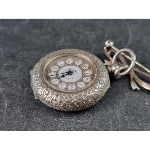 407 - An Edwardian white metal open faced key wind fob watch, 36mm, stamped '.935' and with Swiss conventi... 