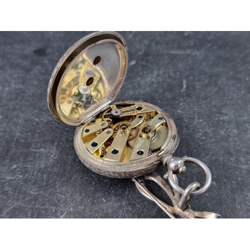 407 - An Edwardian white metal open faced key wind fob watch, 36mm, stamped '.935' and with Swiss conventi... 