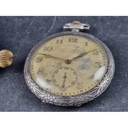 408 - A Swiss white metal open faced stem wind pocket watch, by Lanco (Langendorf Watch Co), stamped 0.800... 