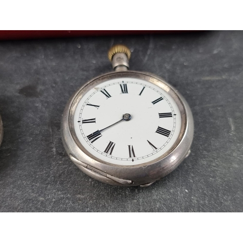 409 - A vintage Swiss white metal stem wind fob watch, 36mm, stamped 935; together with a silver stem wind... 