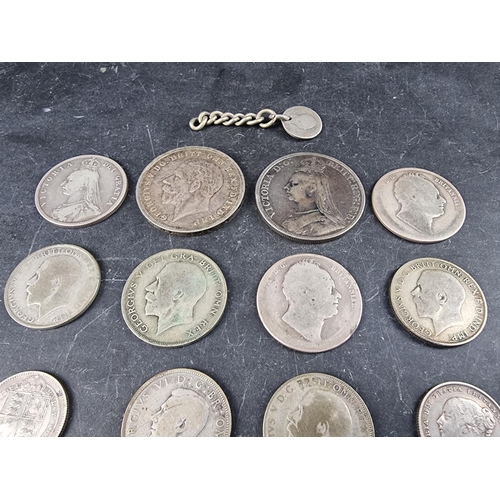 424 - Coins: a quantity of UK silver and part silver coinage, William IV to George VI to include an 1838 s... 